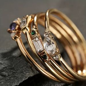 18k Gold Plated & Semiprecious Stone Stack Ring Size 8